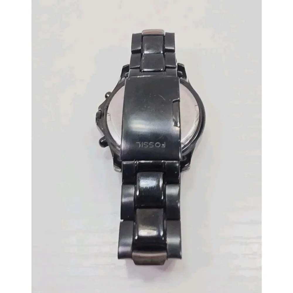 Fossil Blue 250804 Men's Chronograph Watch Black Metal Band Noir New Battery 263